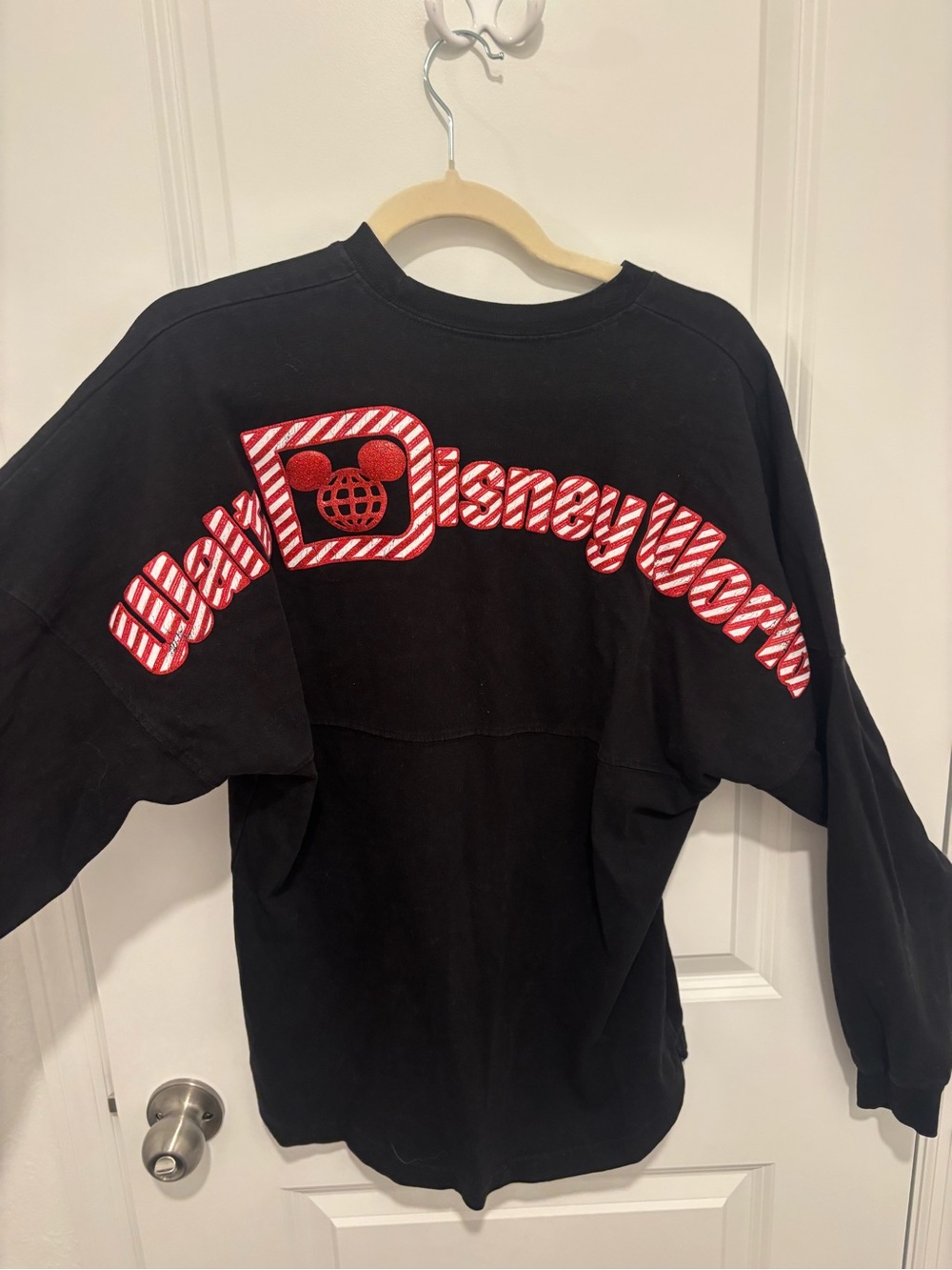 Disney Black Crewneck Sweatshirt with Red Striped Logo